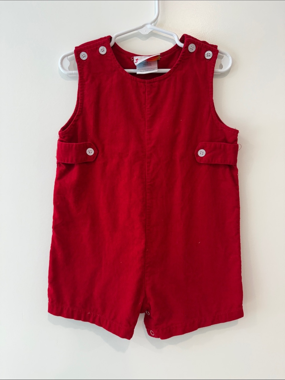 Jelly Beans Red Corduroy Button-Shoulder Romper